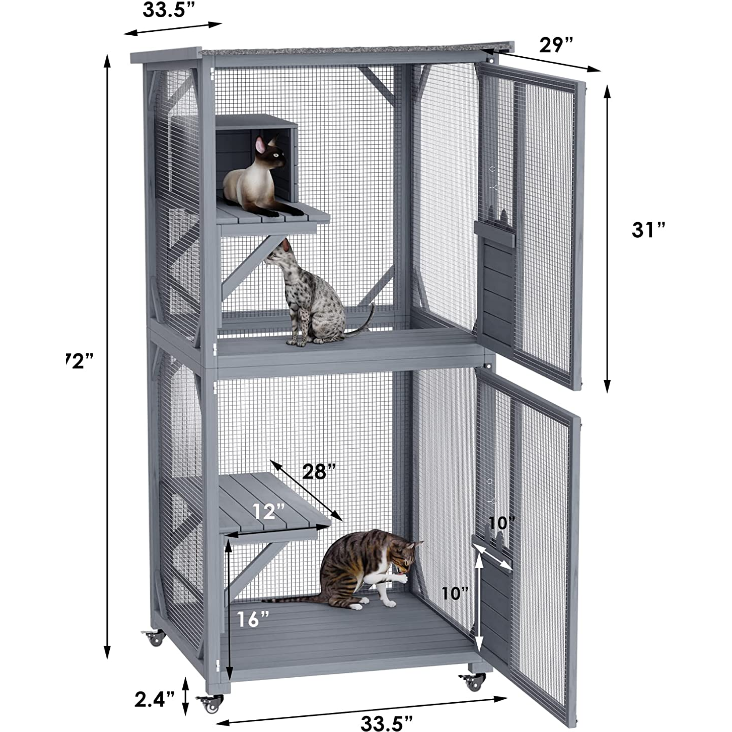 Pet Cat Shelter Condo with Escape Door Wooden Kitten Cage House