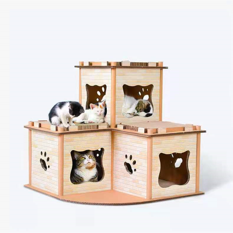 Cat Cardboard House Tower Condo Scratcher Pet Post Pad Mat Furniture