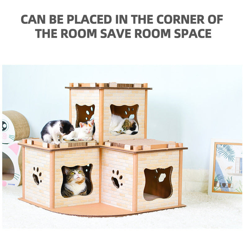 Cat Cardboard House Tower Condo Scratcher Pet Post Pad Mat Furniture