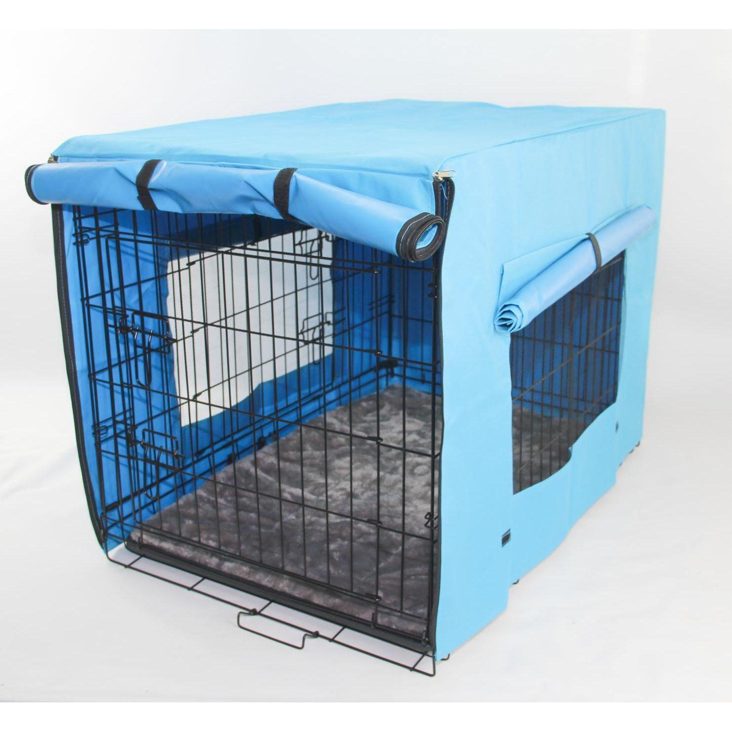 36' Portable Foldable Dog Cat Rabbit Collapsible Crate Pet Cage with Cover Mat Blue