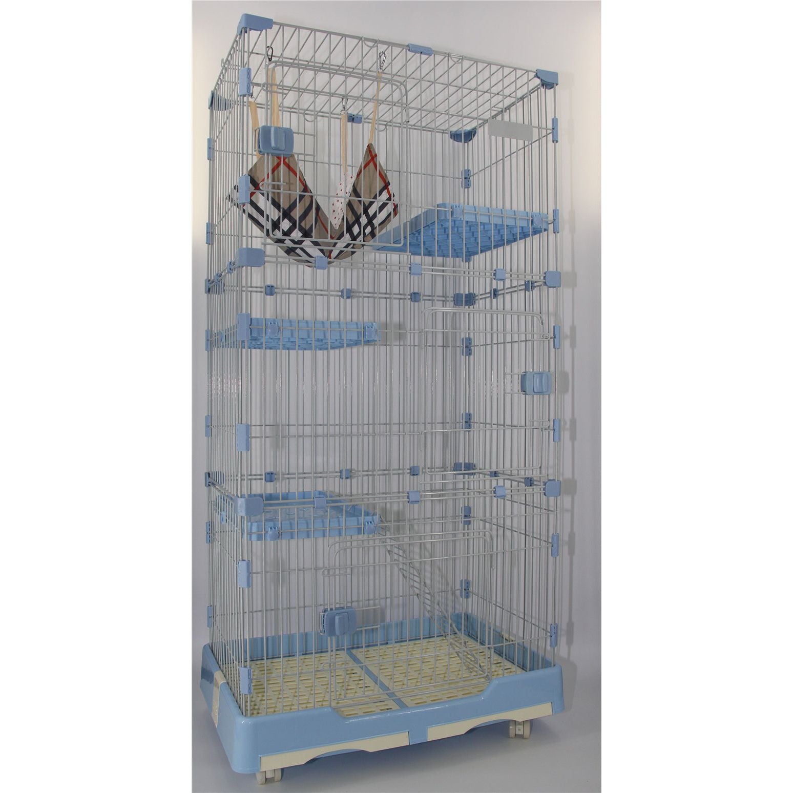 YES4PETS 179 cm Blue Pet 4 Level Cat Cage House With Litter Tray & Wheel 82x57x179 CM