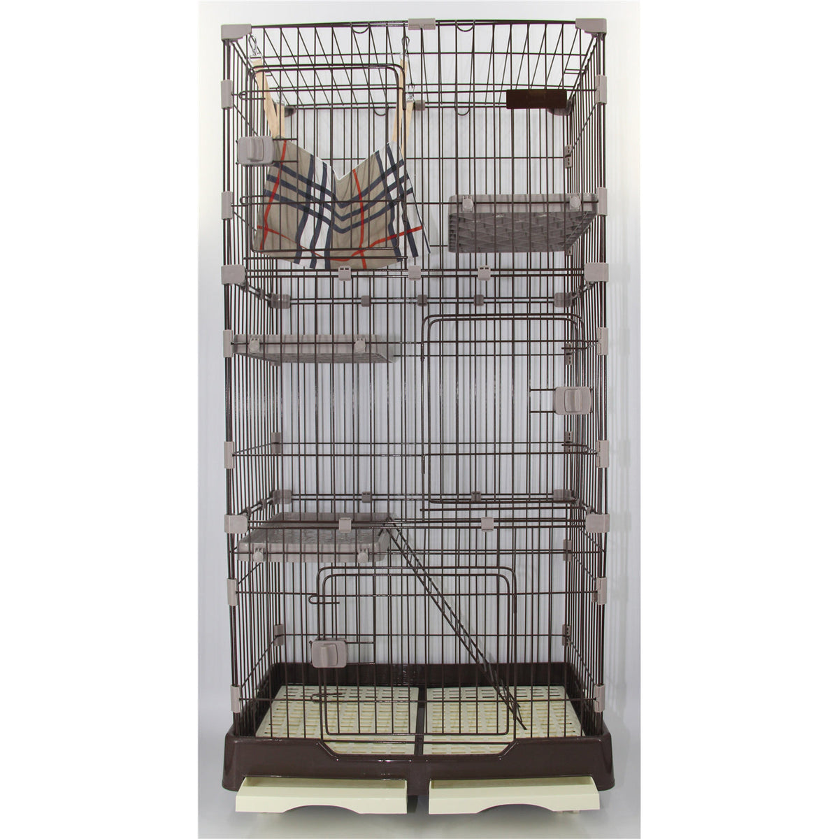 179 cm Brown Pet 4 Level Cat Cage House With Litter Tray & Wheel 82x57x179 CM