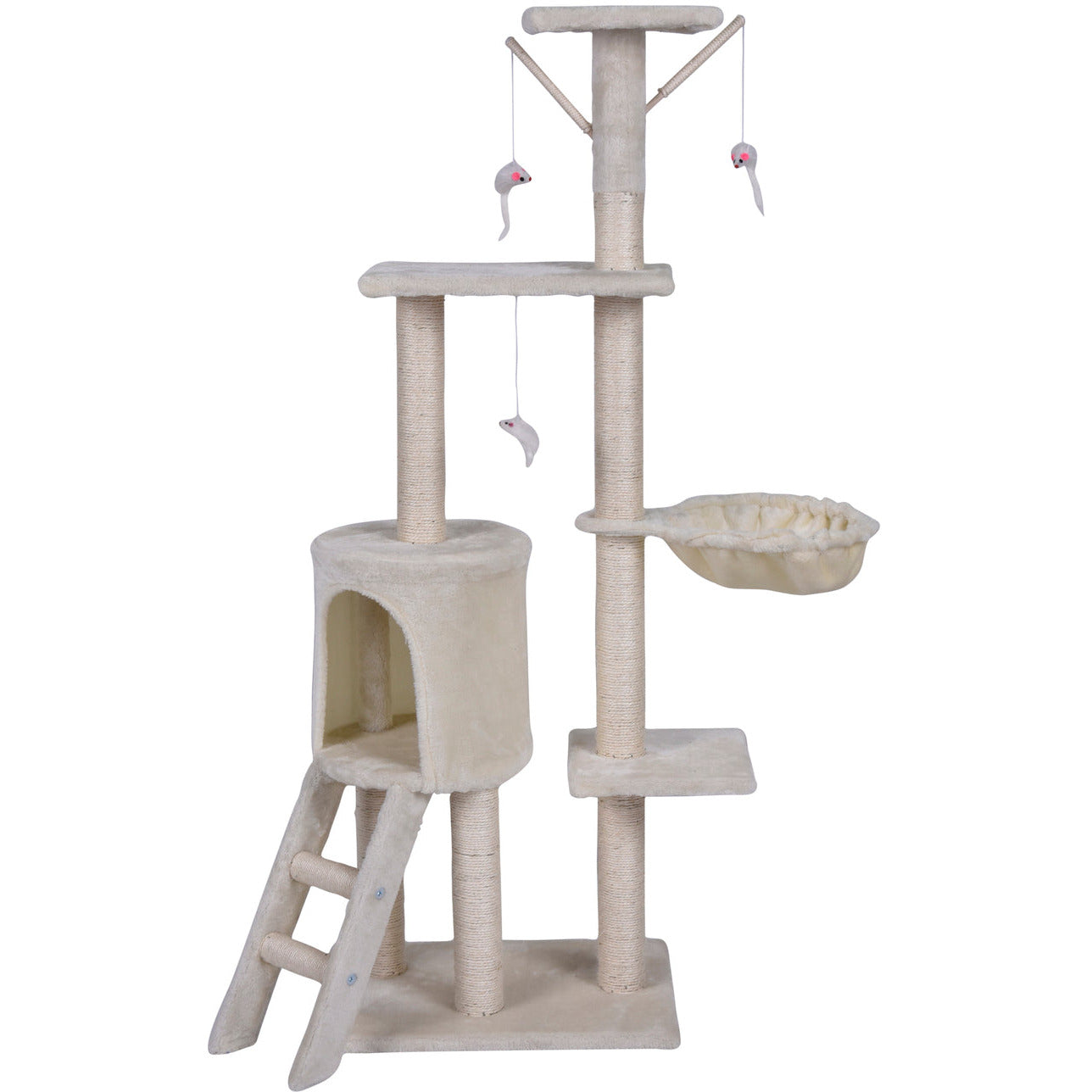 138cm Cat Scratching Post Tree Post House Tower with Ladder-Beige