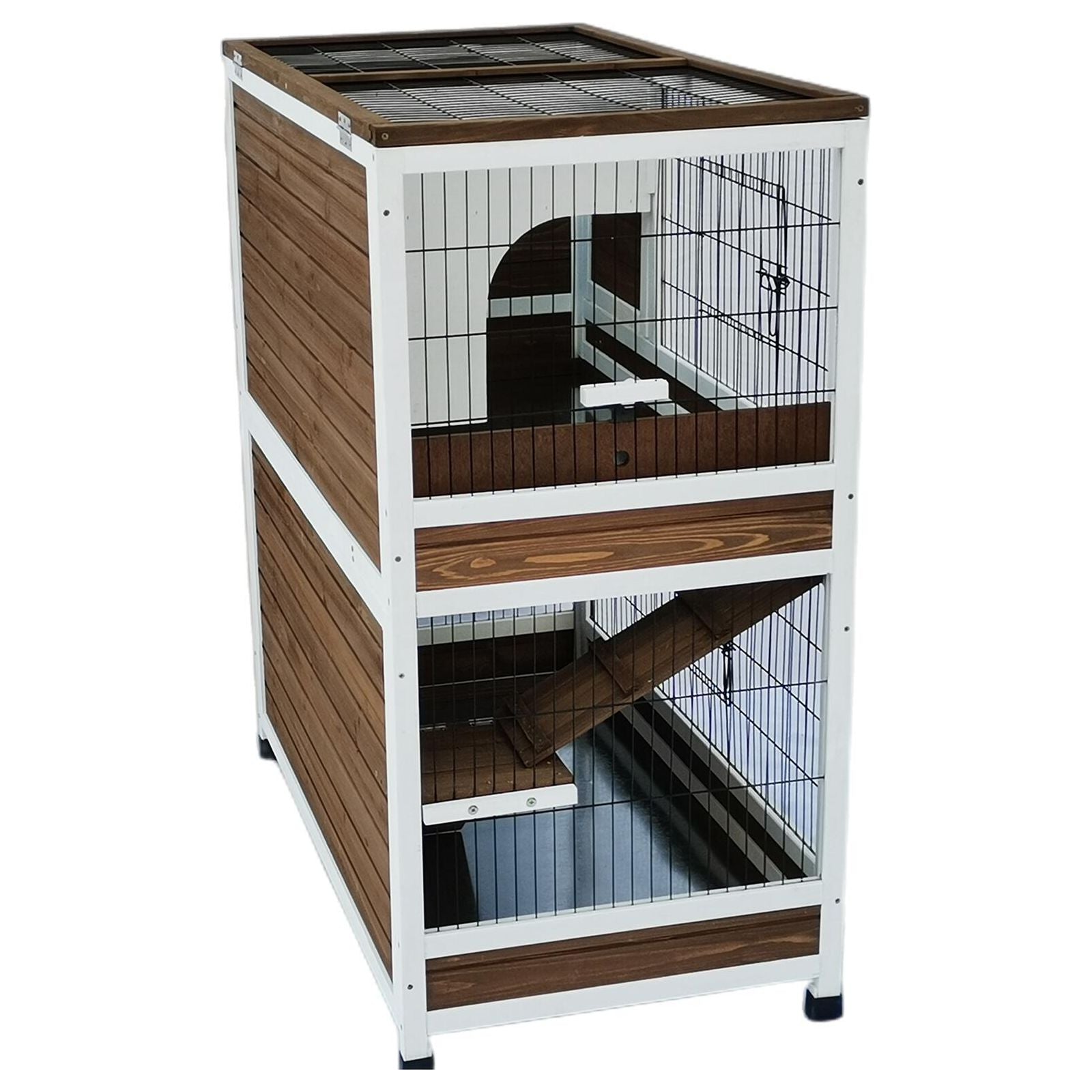 YES4PETS 118 cm XL Double Storey Rabbit Hutch Guinea Pig Cat Cage , Ferret cage Cat W Pull Out Tray