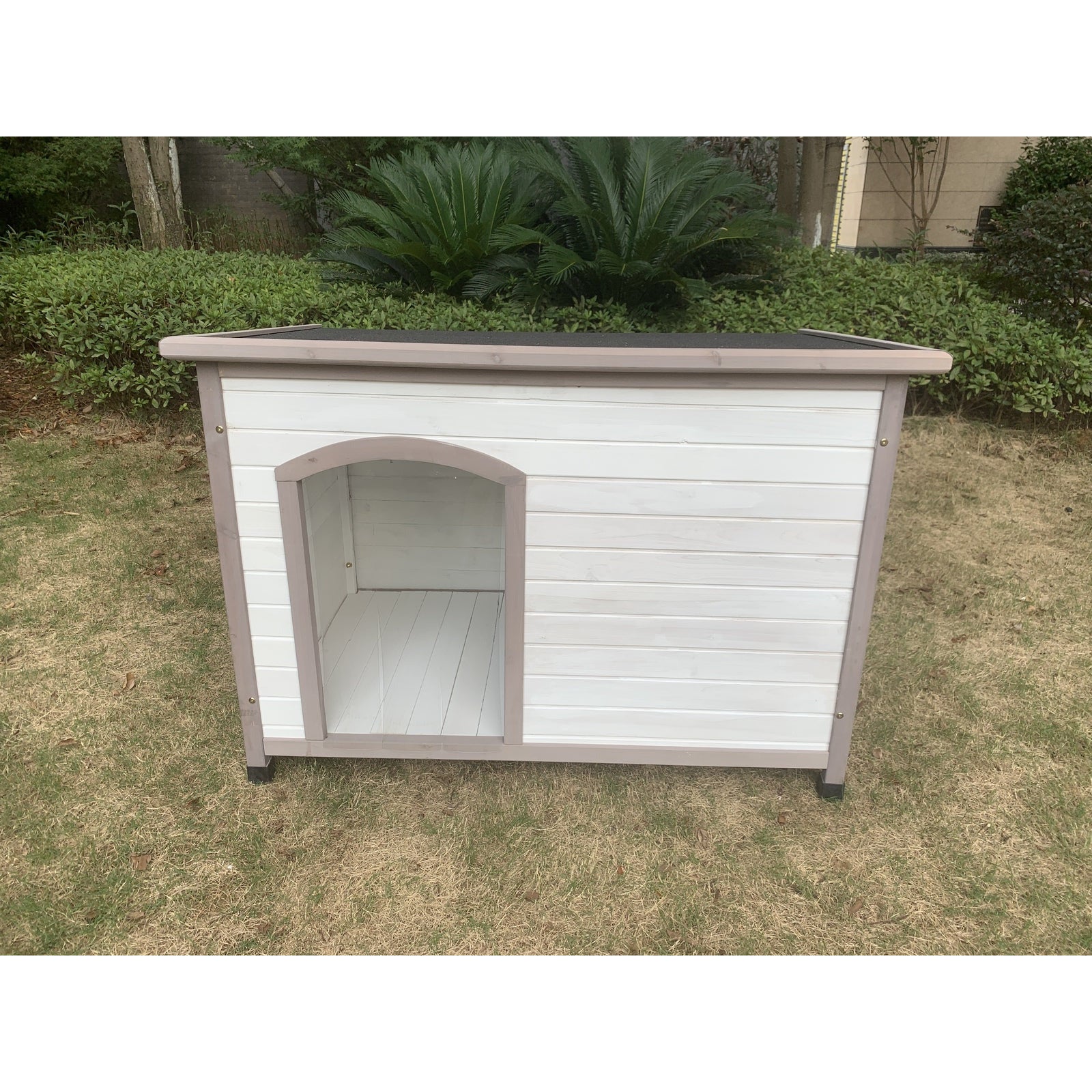 YES4PETS XL Timber Pet Dog Kennel House Puppy Wooden Timber Cabin With Stripe White