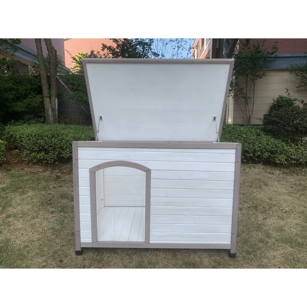 YES4PETS XL Timber Pet Dog Kennel House Puppy Wooden Timber Cabin With Stripe White