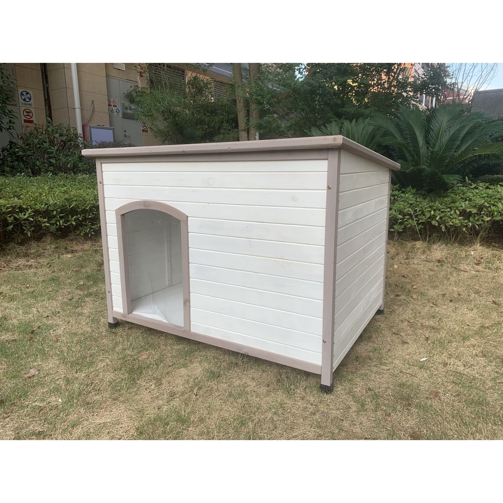 YES4PETS XXL Timber Pet Dog Kennel House Puppy Wooden Timber Cabin With Stripe White