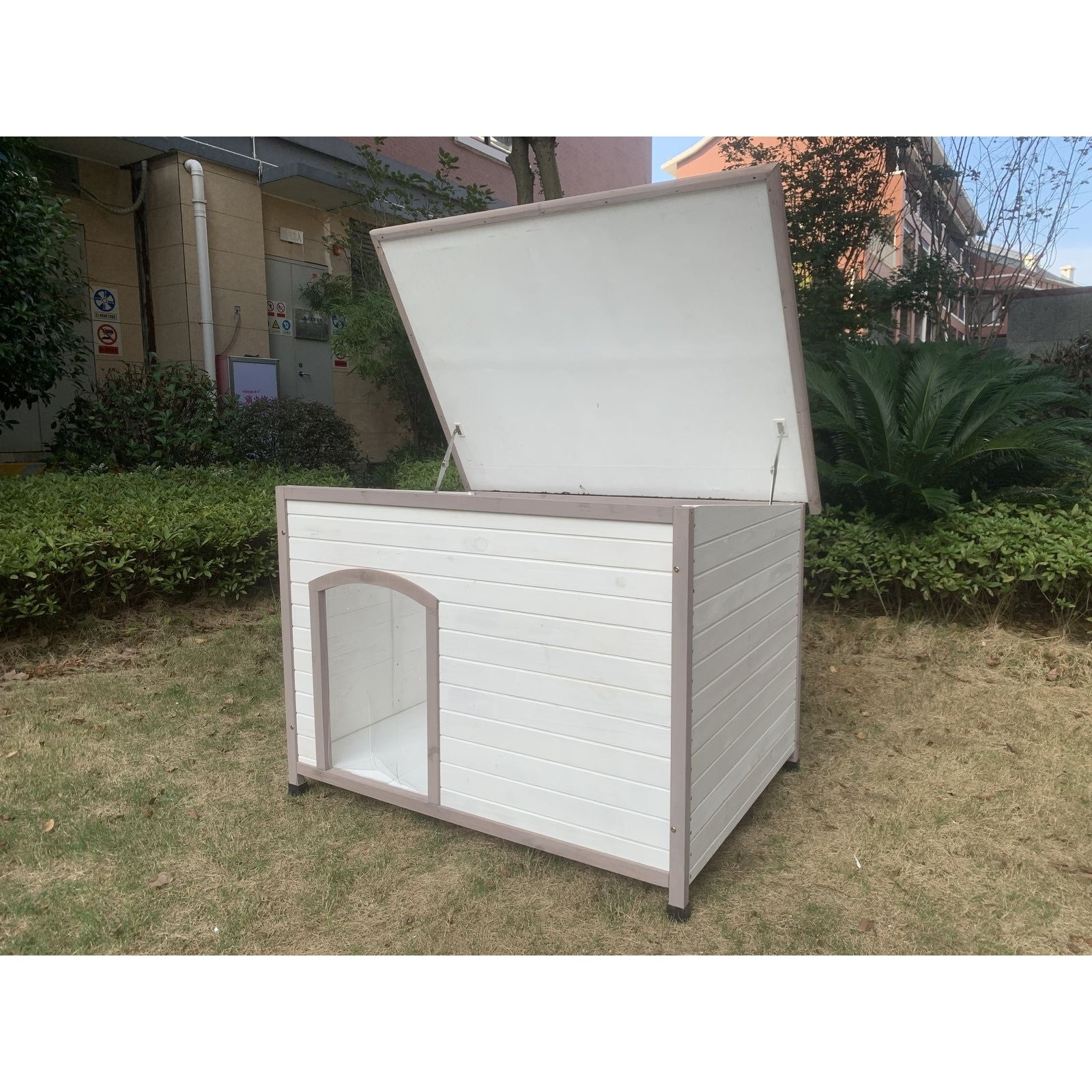 YES4PETS XXL Timber Pet Dog Kennel House Puppy Wooden Timber Cabin With Stripe White