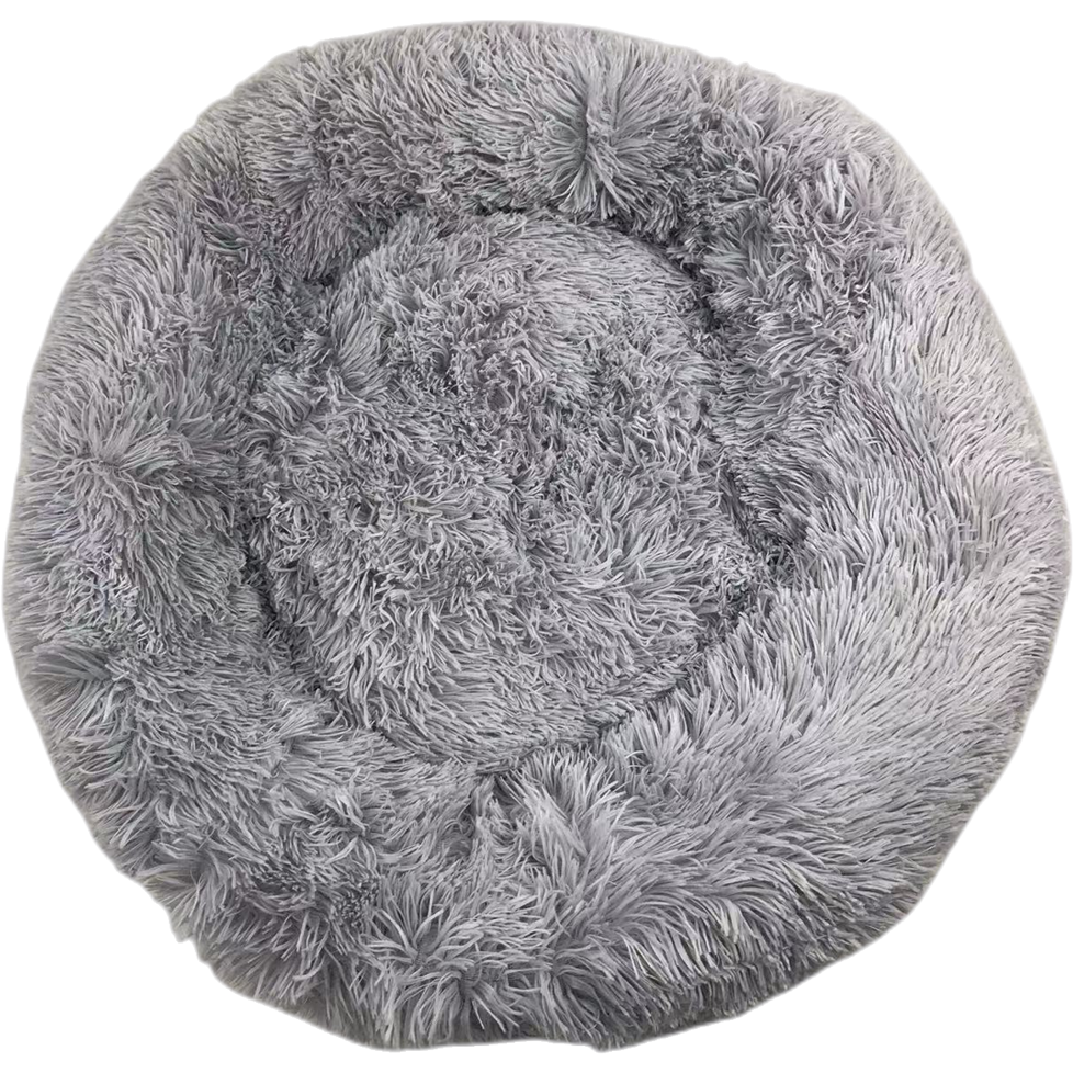 Medium Round Calming Plush Cat Dog Bed Comfy Puppy Fluffy Bedding Little Grey