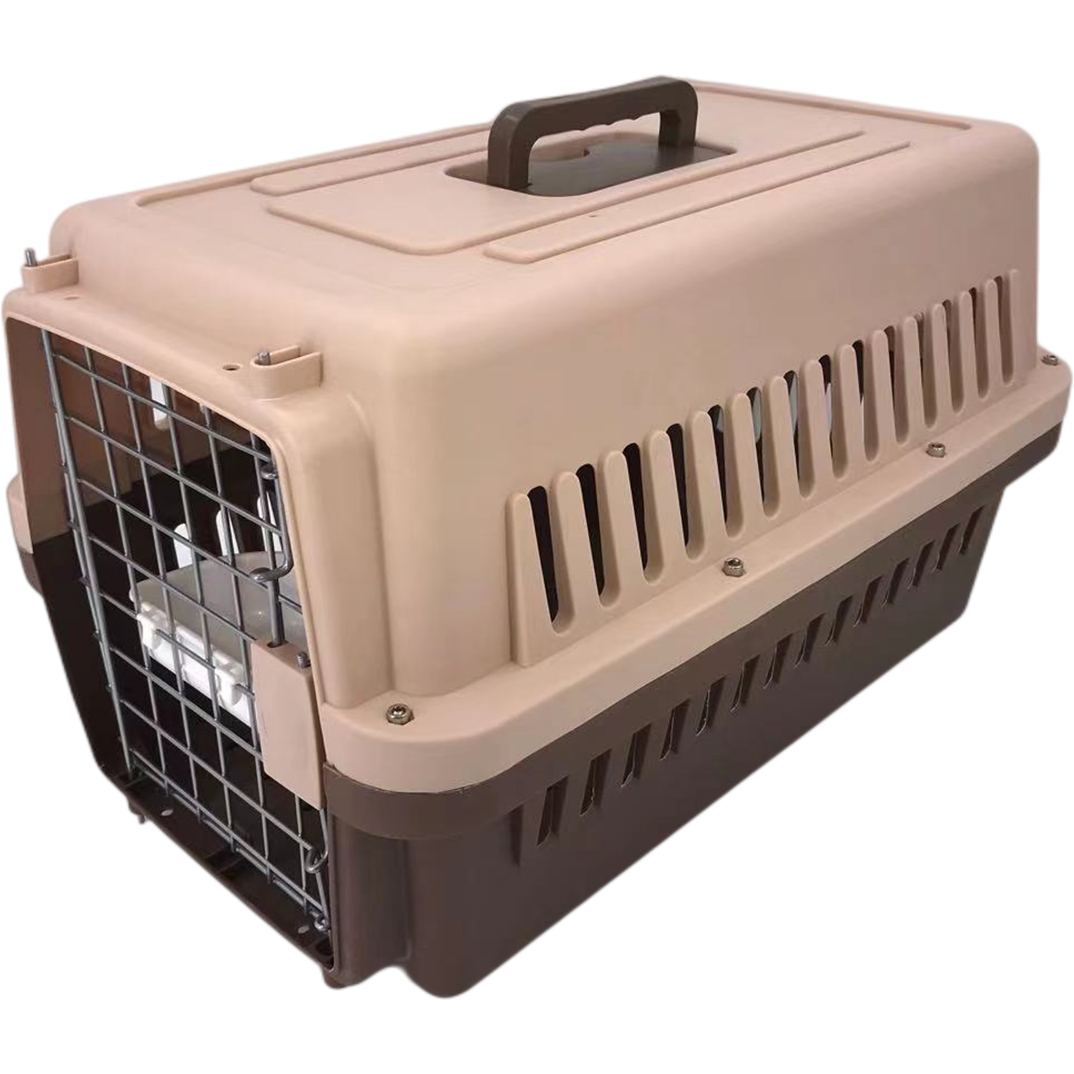 New Medium Dog Cat Rabbit Crate Pet Carrier Cage With Bowl & Tray Brown