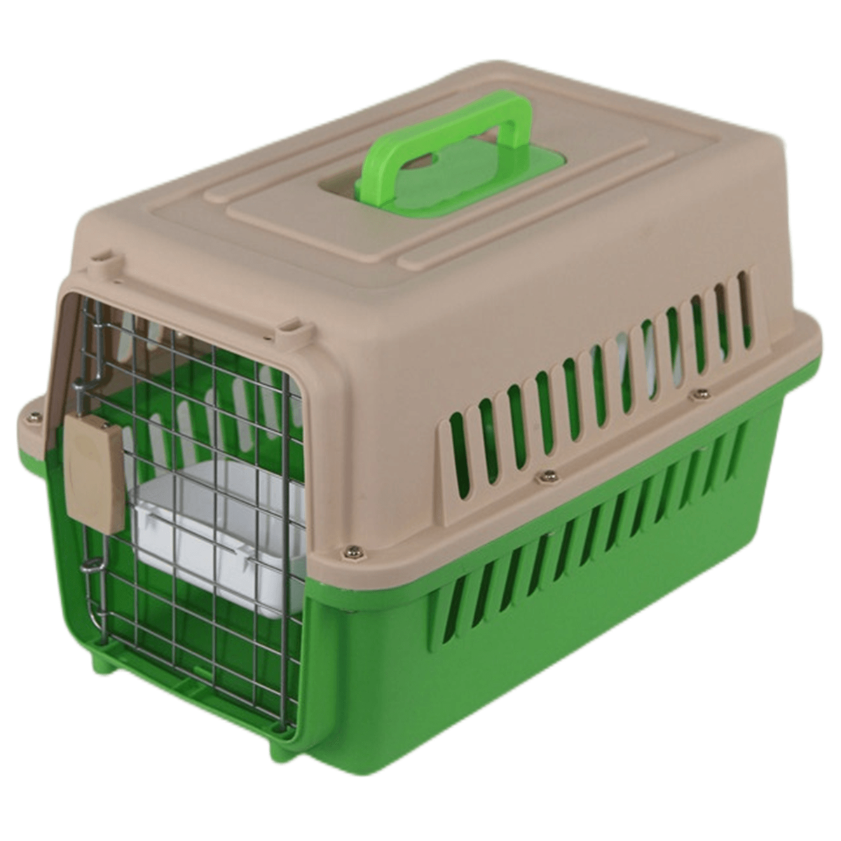 New Medium Dog Cat Rabbit Crate Pet Airline Carrier Cage With Bowl &amp; Tray Green