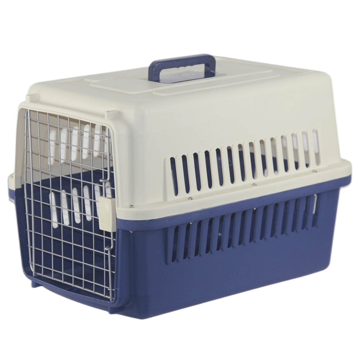New Medium Dog Cat Rabbit Crate Pet Airline Carrier Cage With Bowl &amp; Tray Dark Blue