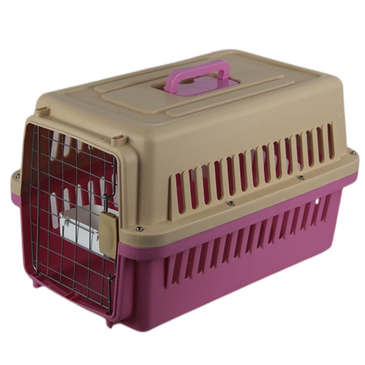 New Medium Dog Cat Rabbit Crate Pet Airline Carrier Cage With Bowl &amp; Tray Pink
