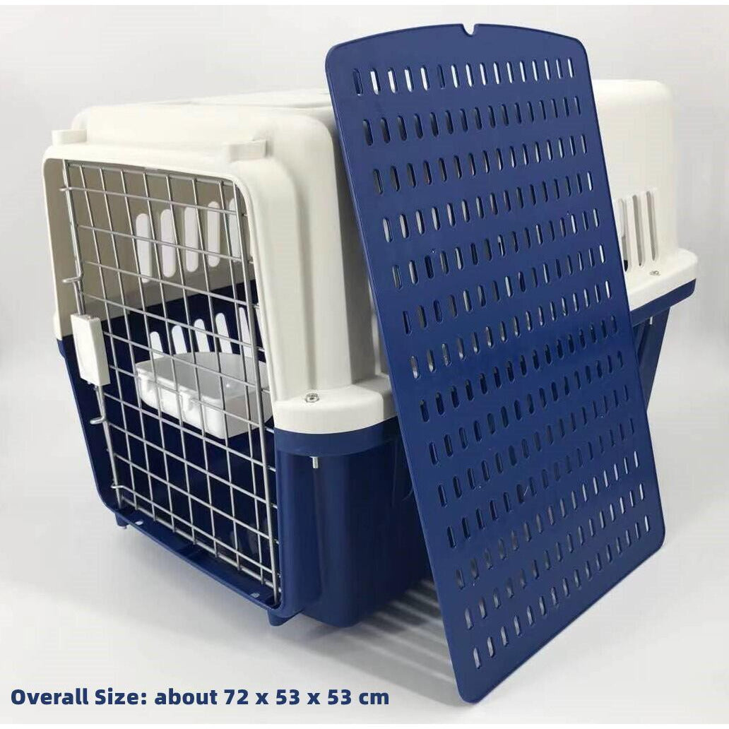 XL Dog Puppy Cat Crate Pet Rabbit Parrot Airline Carrier Cage W Bowl & Tray 72x53x53cm