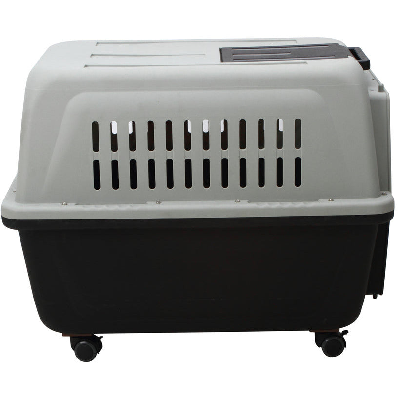 Large Plastic Kennels Pet Carrier Dog Cat Cage Crate With Handle and Wheel Black