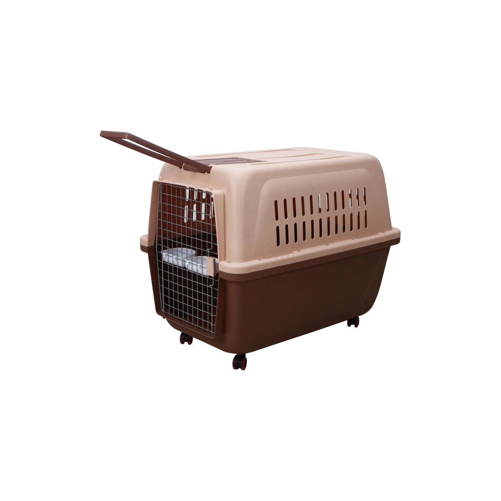 YES4PETS XL Plastic Kennels Pet Carrier Dog Cat Cage Crate With Handle and Removable Wheel Brown