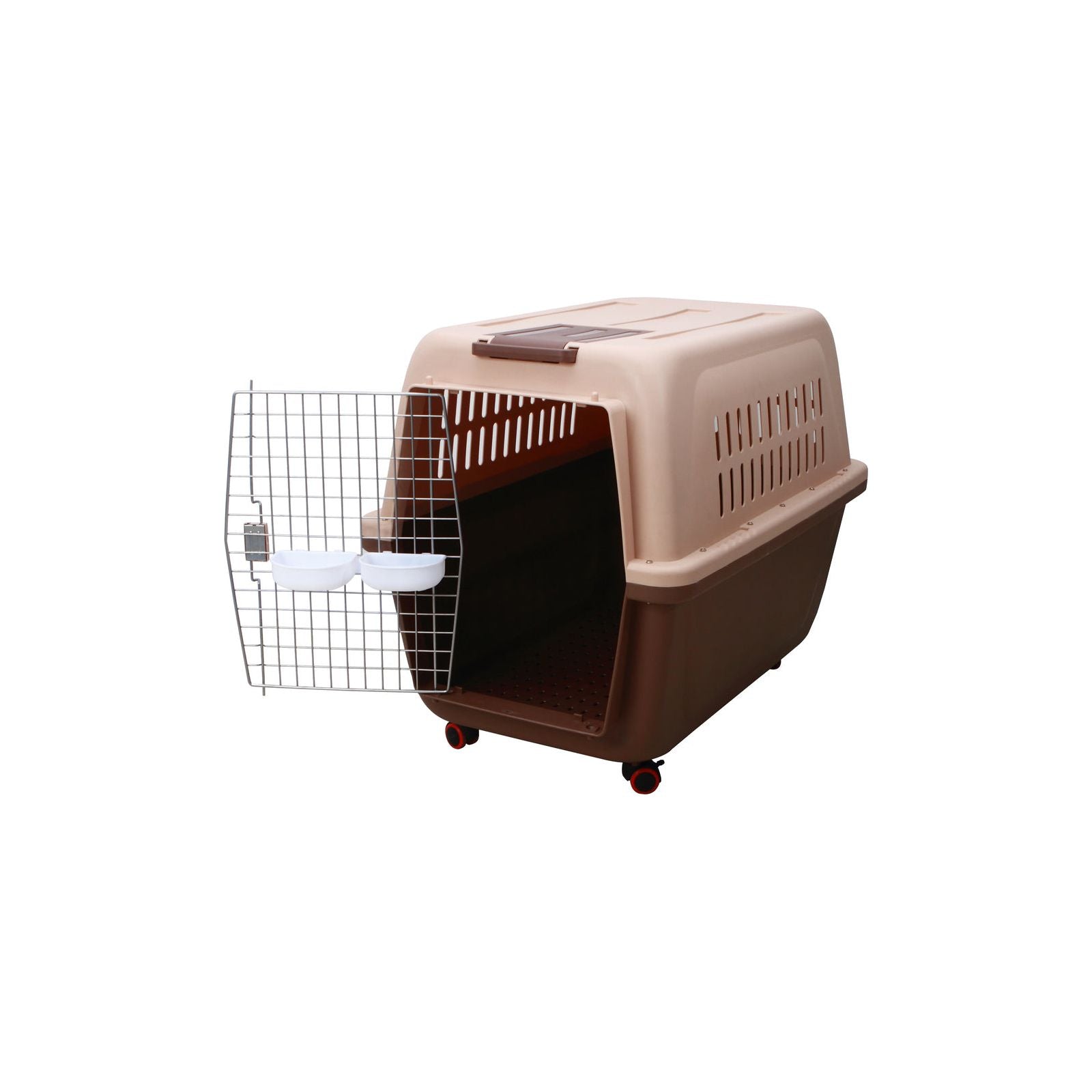 YES4PETS XL Plastic Kennels Pet Carrier Dog Cat Cage Crate With Handle and Removable Wheel Brown