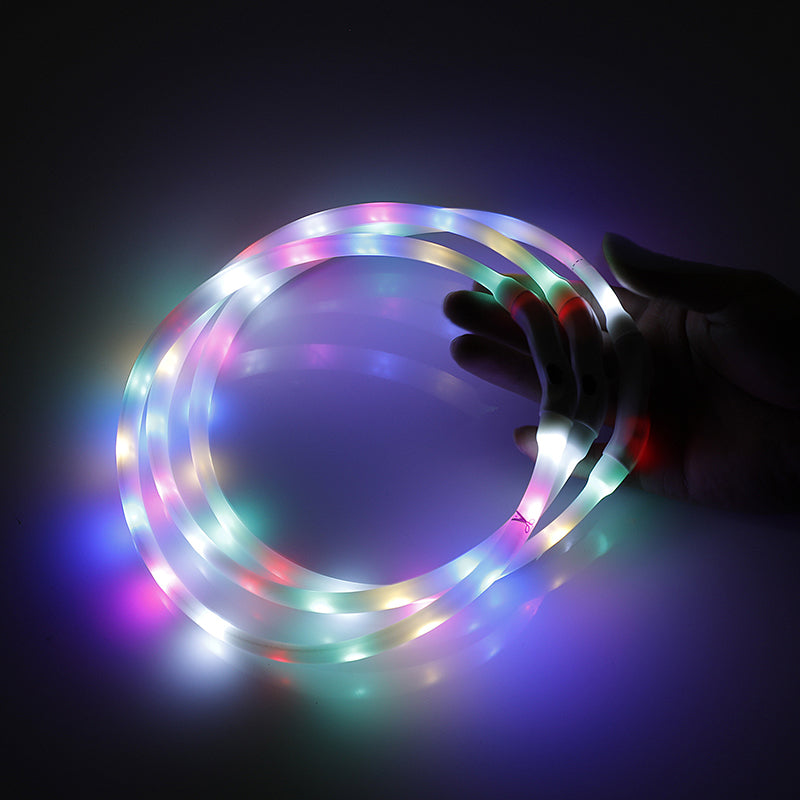 Small 40CM LED Dog Collar USB Rechargeable Night Glow Flashing Light Up Safety Pet Collars