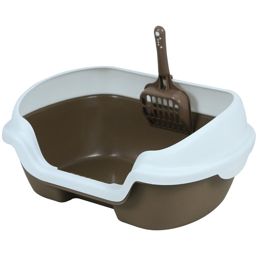 Small Portable Cat Kitten Rabbit Toilet Litter Box Tray with Scoop Brown