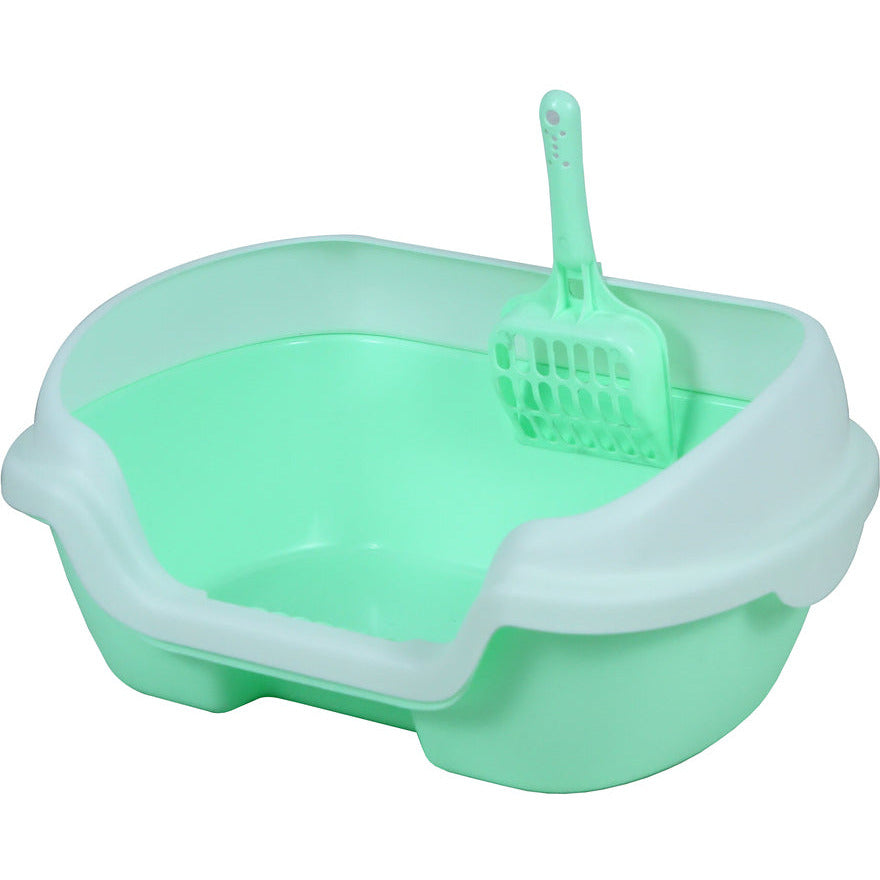 Small Portable Cat Kitten Rabbit Toilet Litter Box Tray with Scoop Green