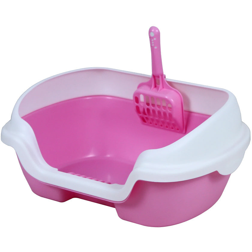 Small Portable Cat Kitten Rabbit Toilet Litter Box Tray with Scoop Pink