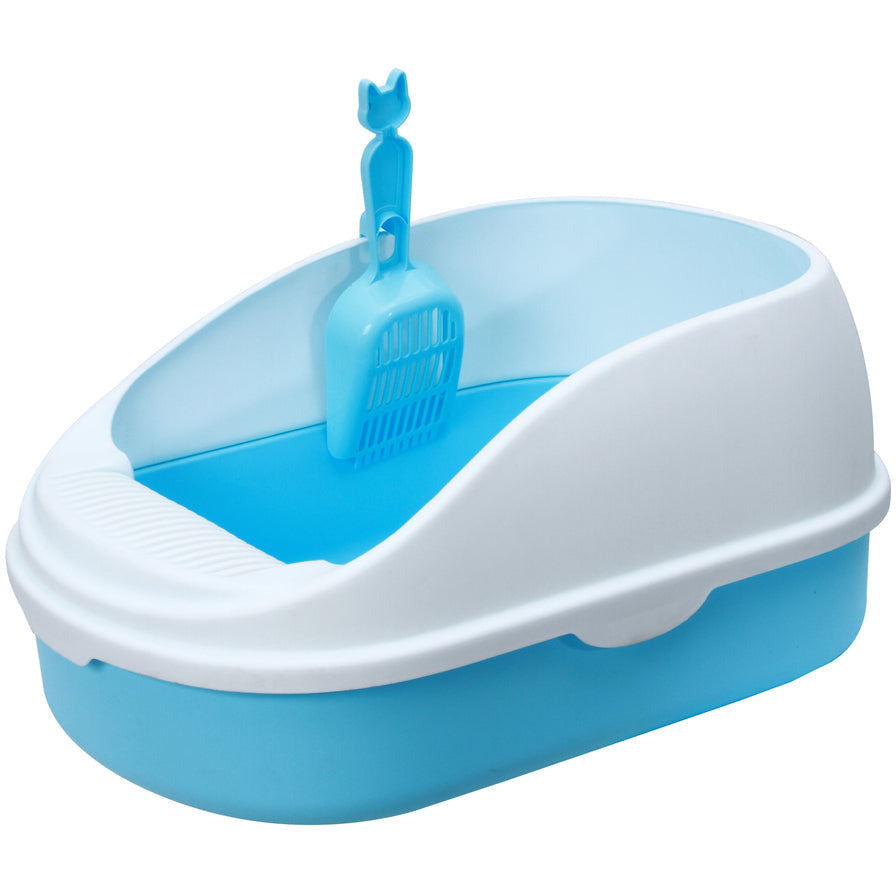 Medium Portable Cat Toilet Litter Box Tray with Scoop Blue