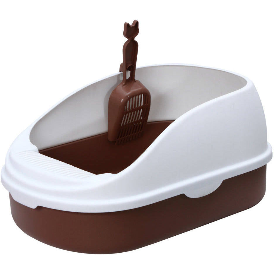 Medium Portable Cat Toilet Litter Box Tray with Scoop Brown
