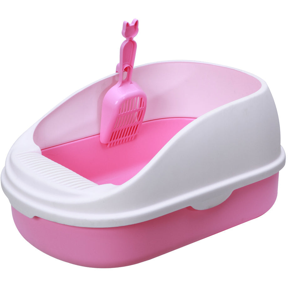 Medium Portable Cat Toilet Litter Box Tray with Scoop Pink