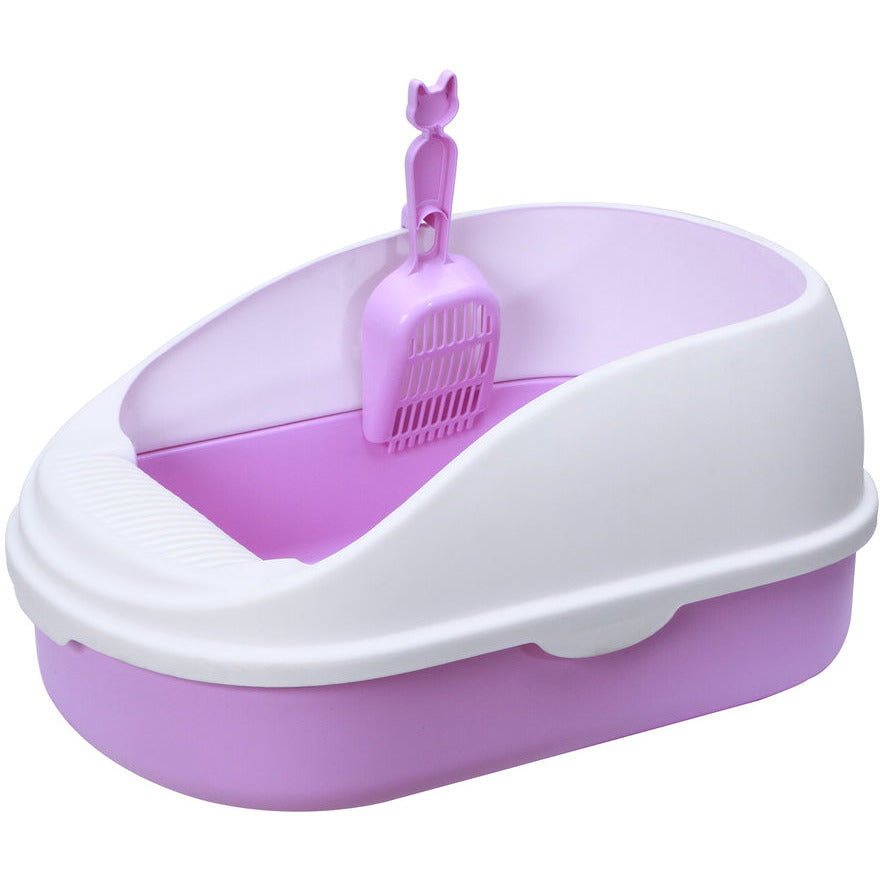 Medium Portable Cat Toilet Litter Box Tray with Scoop Purple