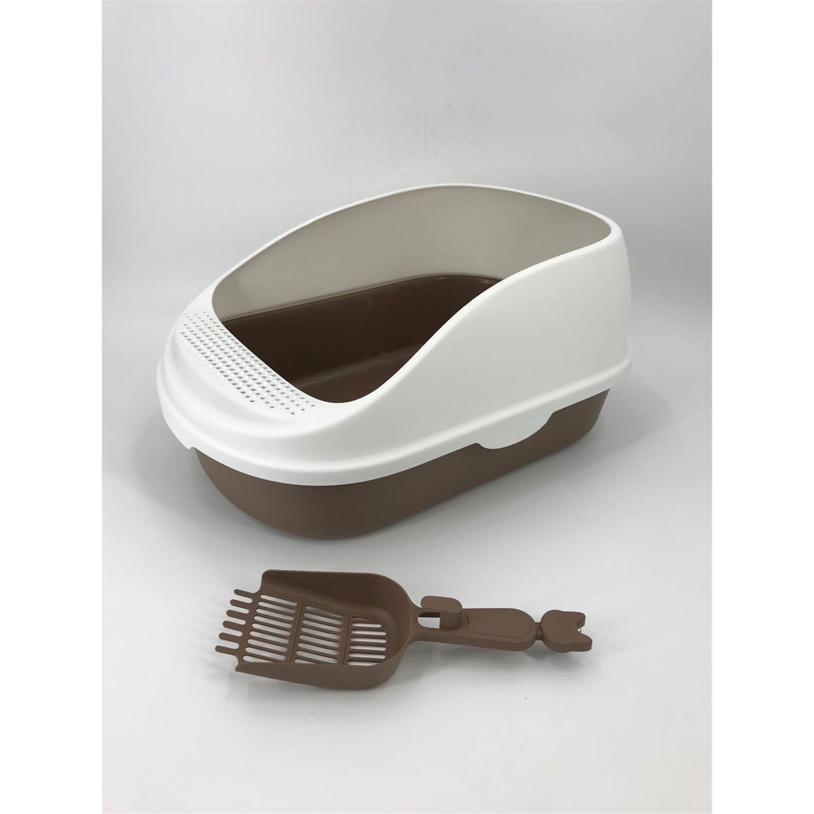 Large Portable Cat Toilet Litter Box Tray with Scoop Brown