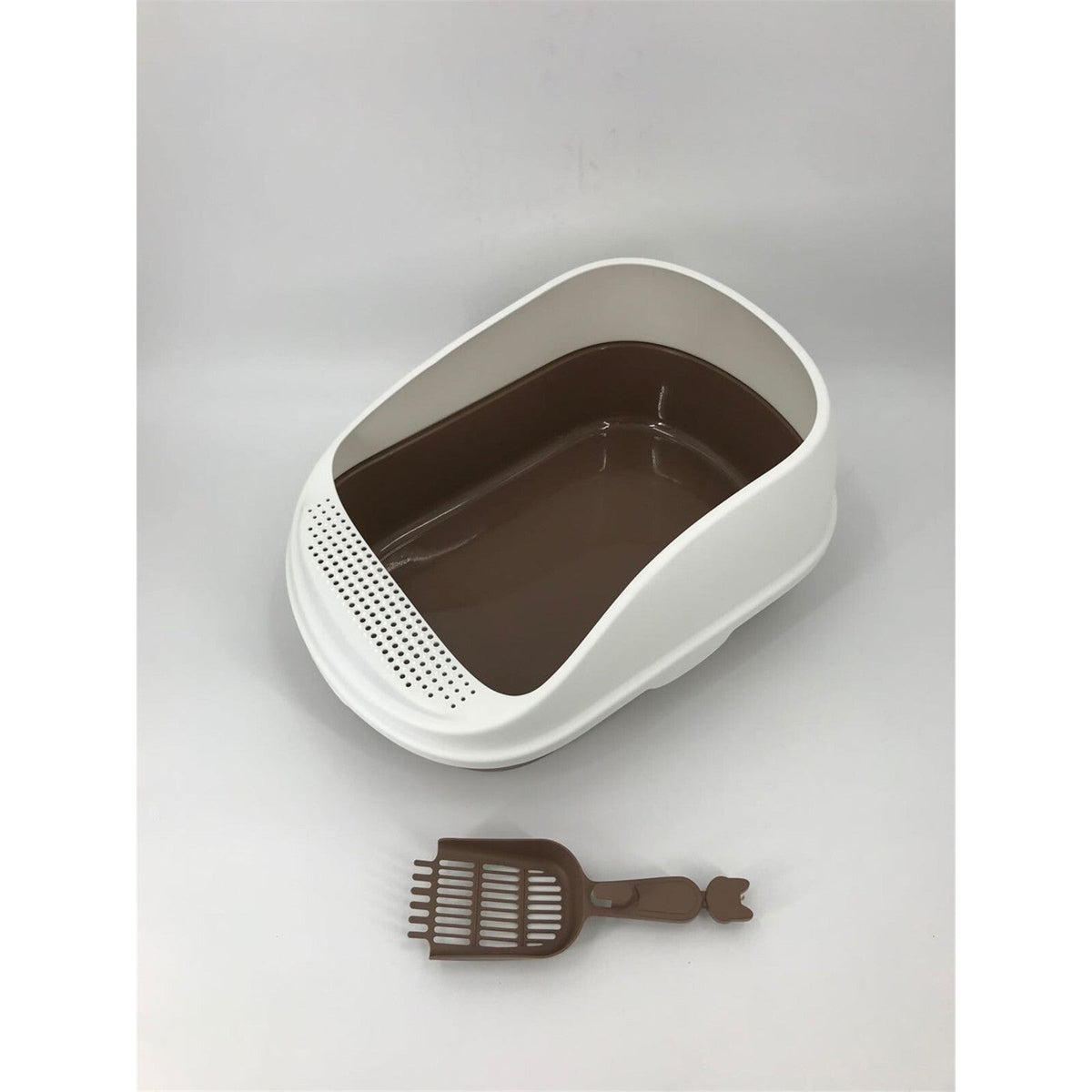 Large Portable Cat Toilet Litter Box Tray with Scoop Brown