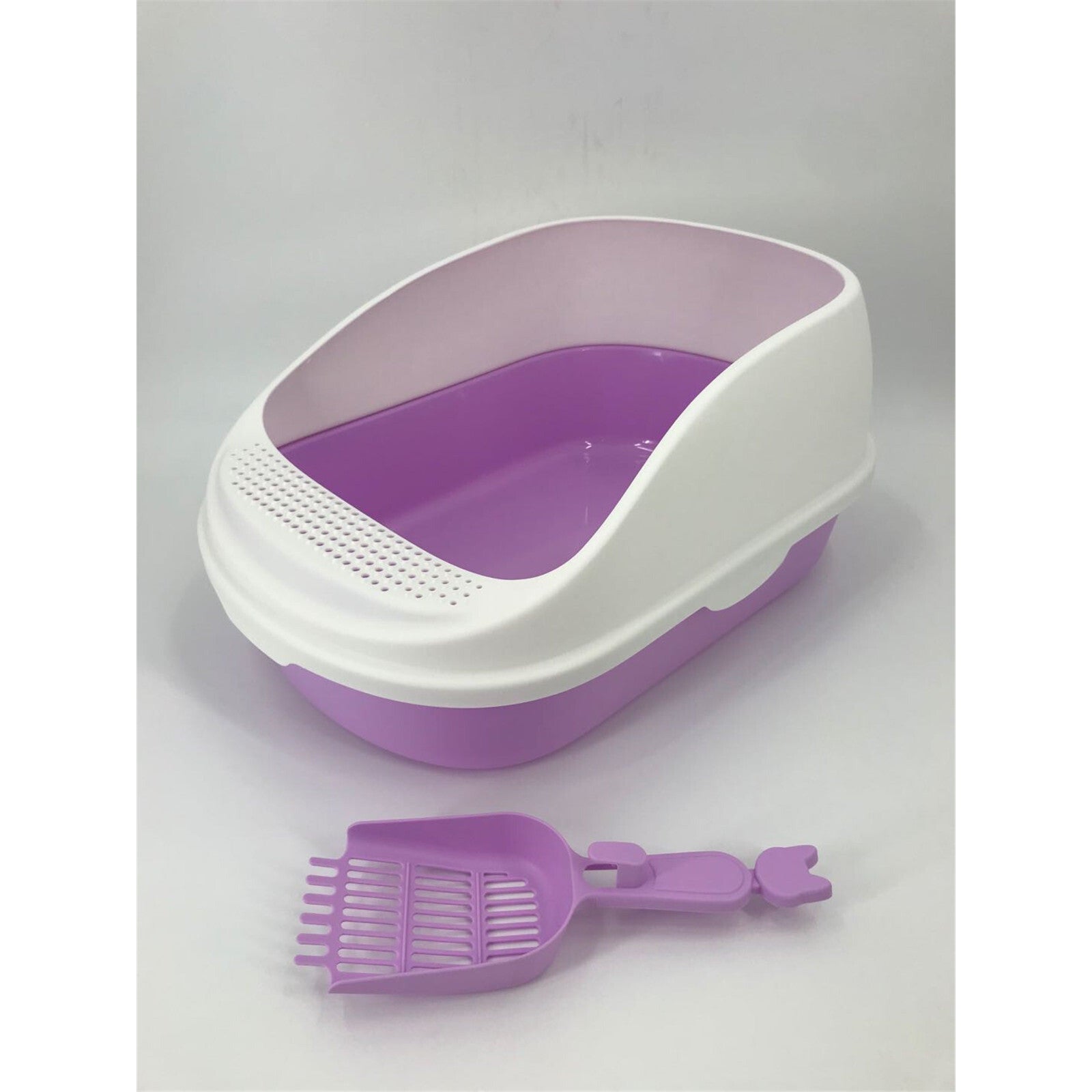 Large Portable Cat Toilet Litter Box Tray House with Scoop Purple