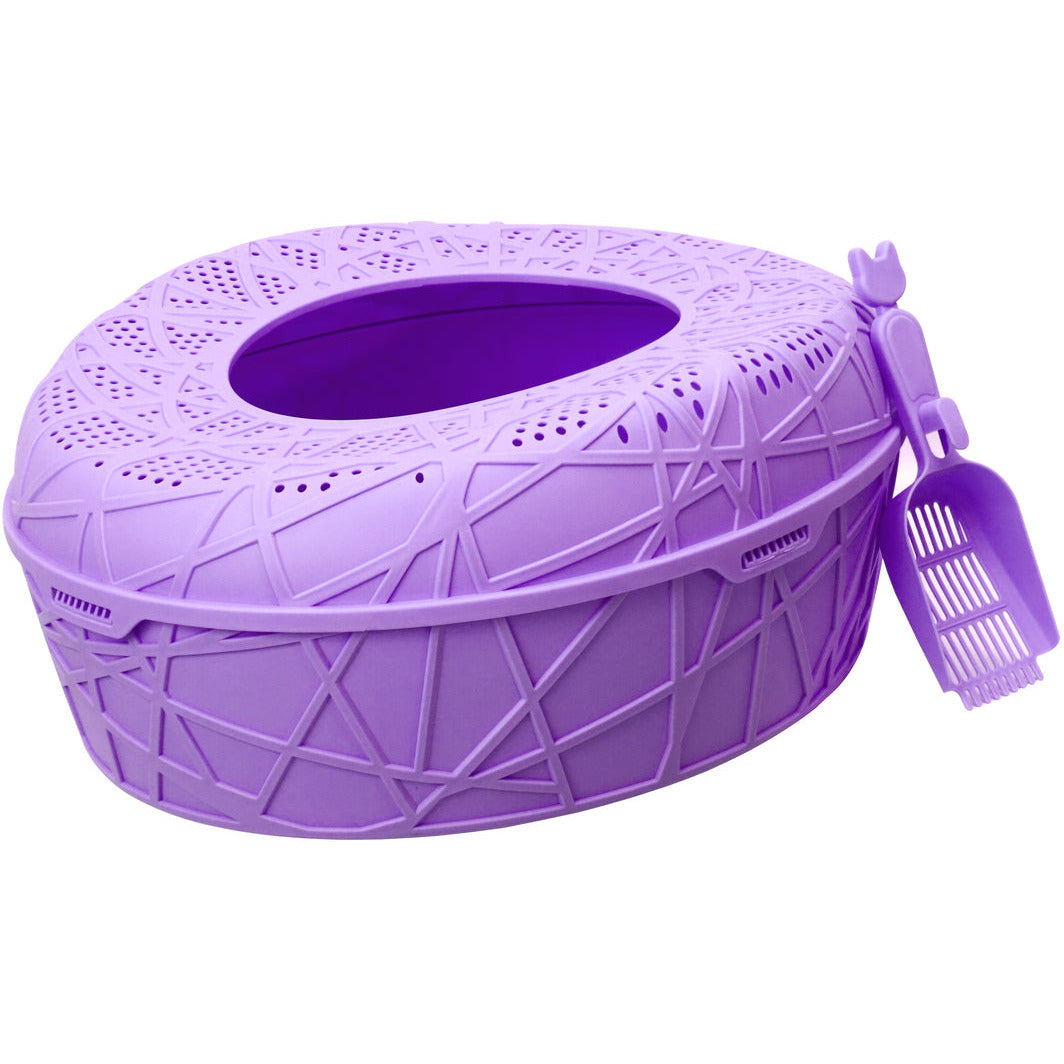 Large Portable Cat Toilet Litter Box Tray House with Scoop Purple