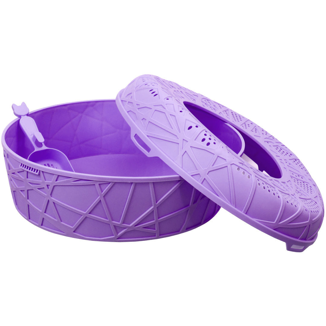 Large Portable Cat Toilet Litter Box Tray House with Scoop Purple