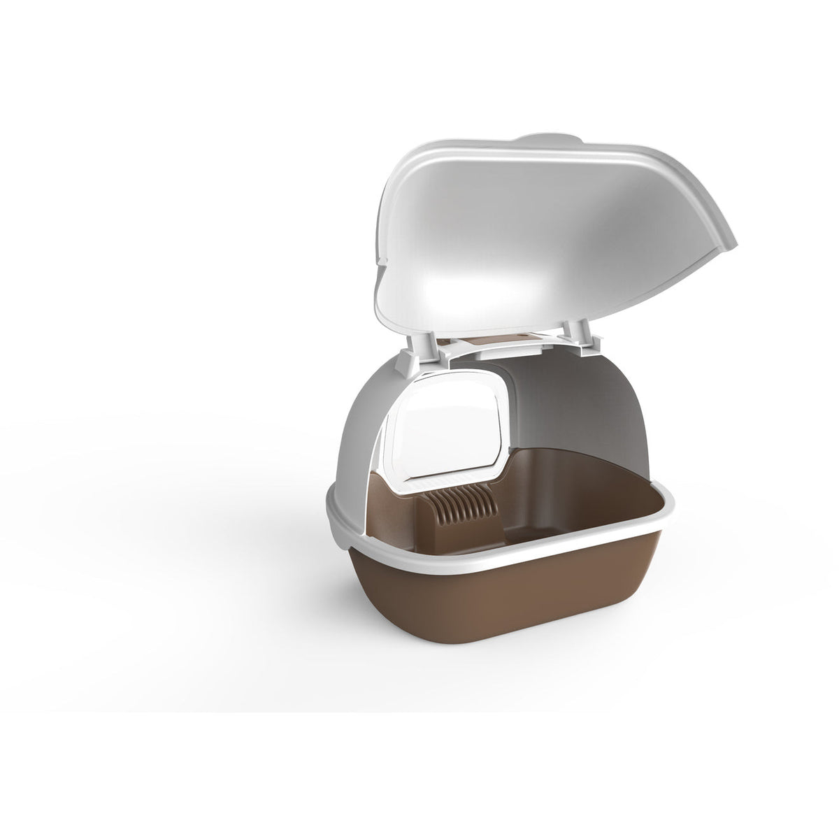 Cat Toilet Litter Box  Portable Hooded Tray House with Handle and Scoop Brown