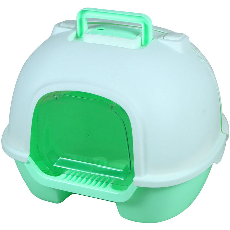 Portable Hooded Cat Kitten Toilet Litter Box Tray House with Handle and Scoop Green
