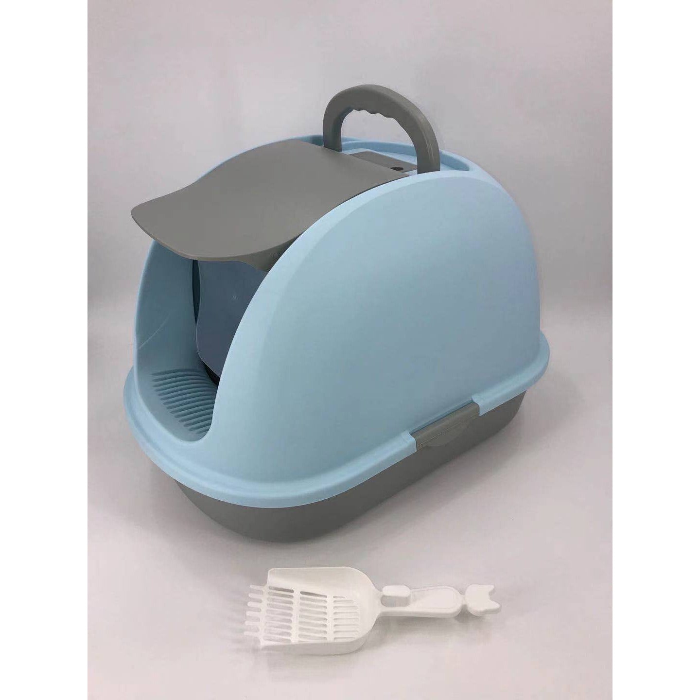 XL Portable Hooded Cat Toilet Litter Box Tray House w Charcoal Filter and Scoop Blue