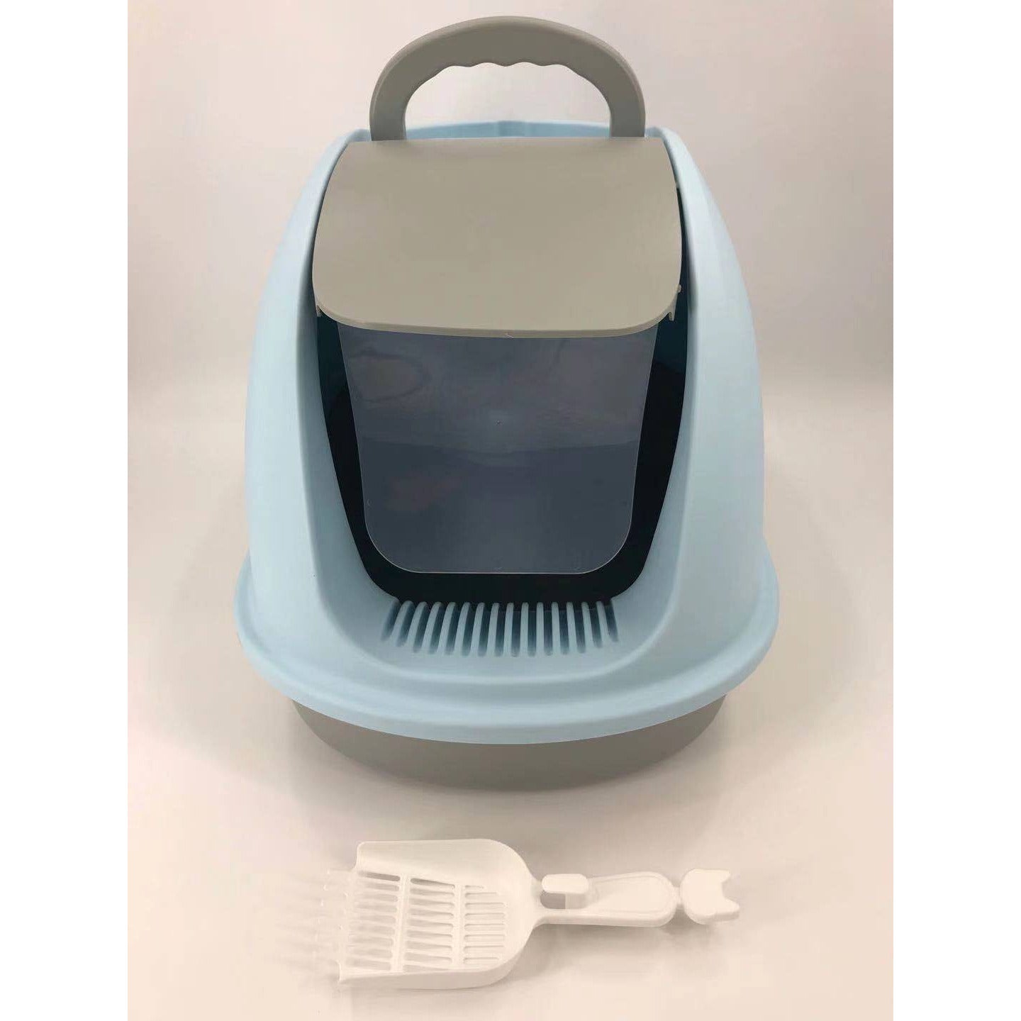 XL Portable Hooded Cat Toilet Litter Box Tray House w Charcoal Filter and Scoop Blue