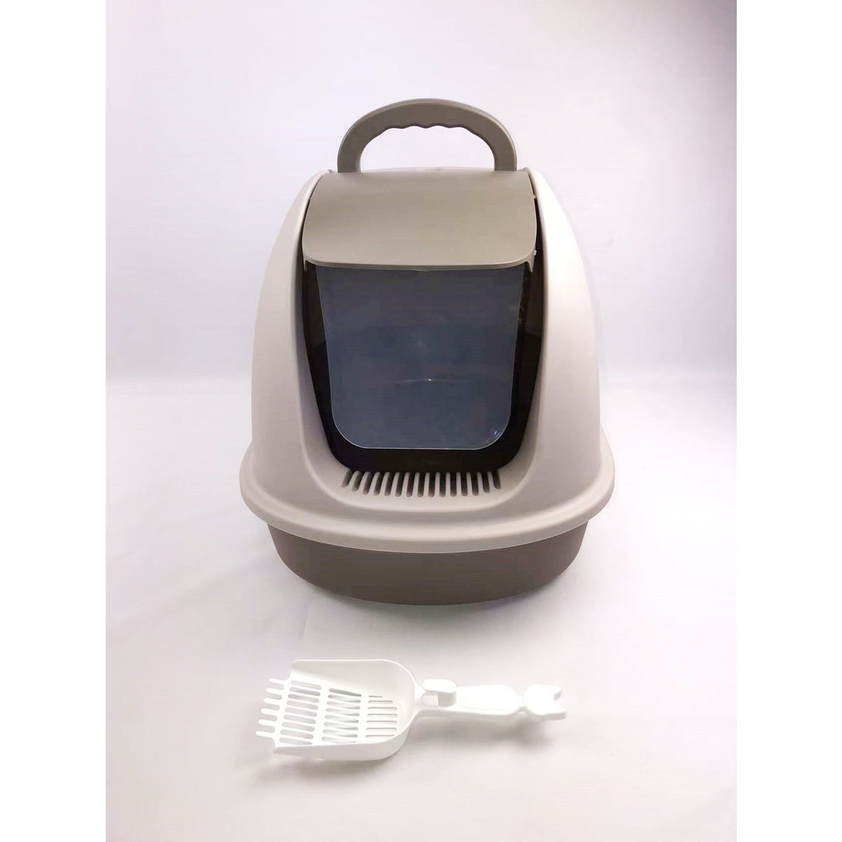 XL Portable Hooded Cat Toilet Litter Box Tray House w Charcoal Filter and Scoop Brown