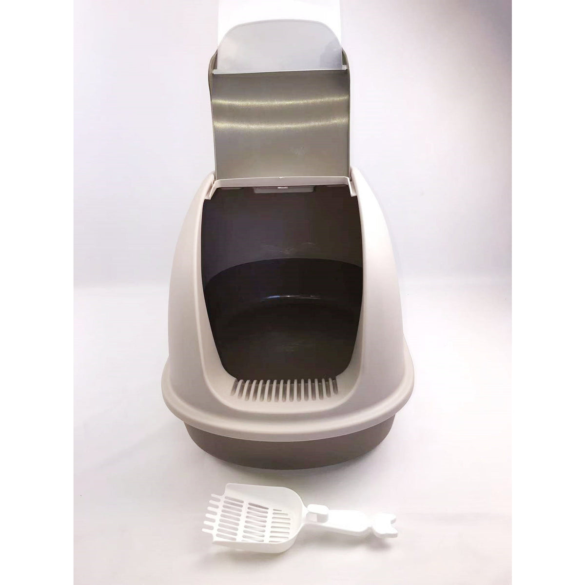 XL Portable Hooded Cat Toilet Litter Box Tray House w Charcoal Filter and Scoop Brown