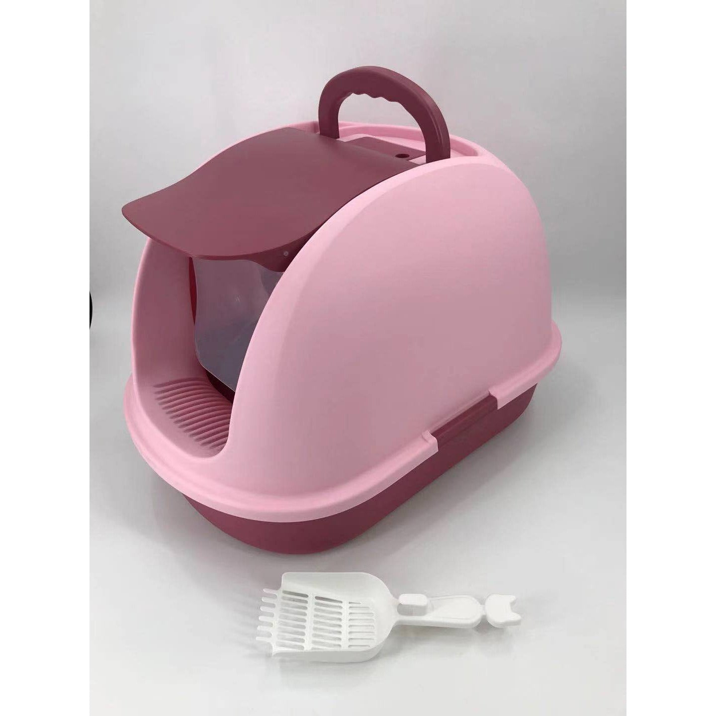 XL Portable Hooded Cat Toilet Litter Box Tray House with Charcoal Filter and Scoop Pink