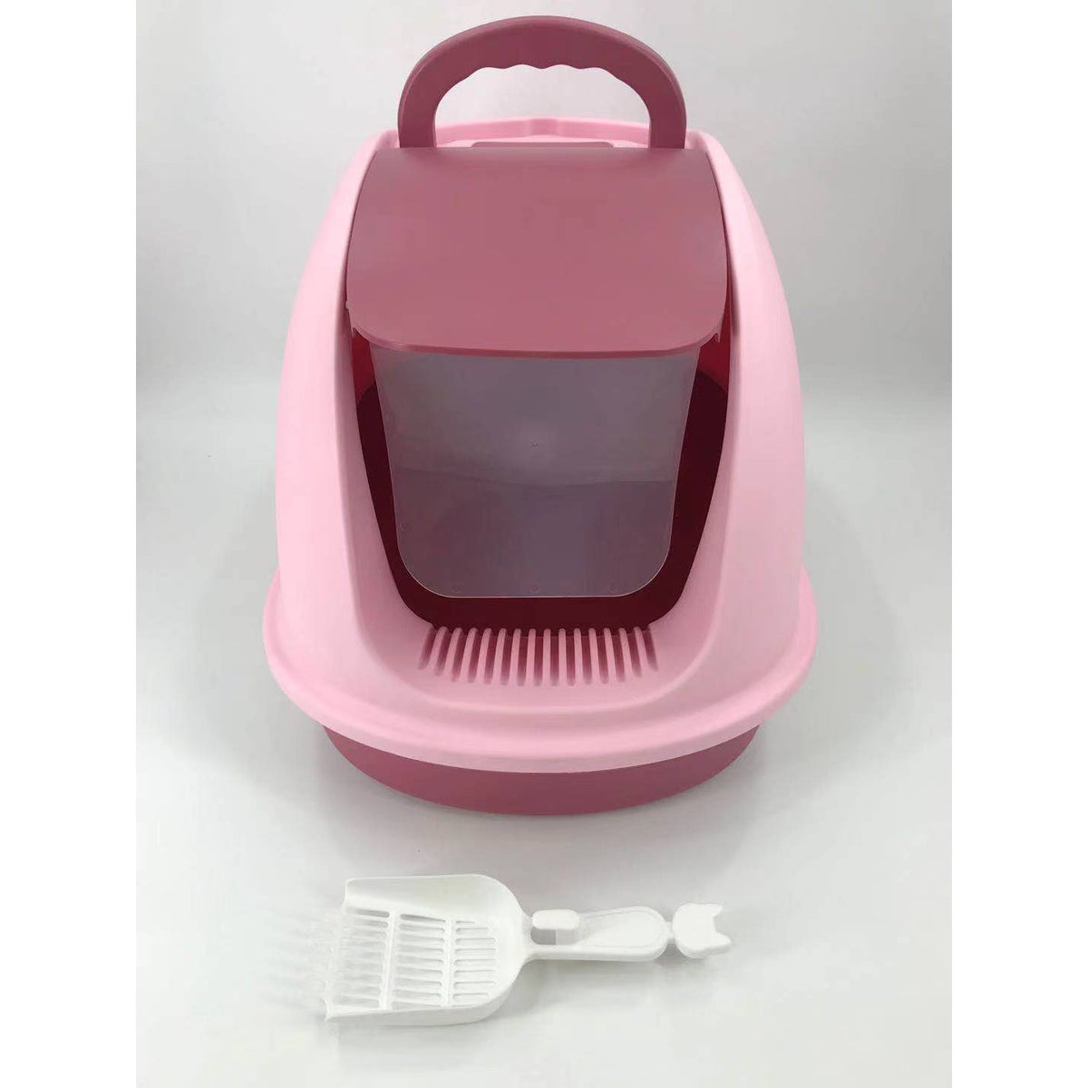 XL Portable Hooded Cat Toilet Litter Box Tray House with Charcoal Filter and Scoop Pink