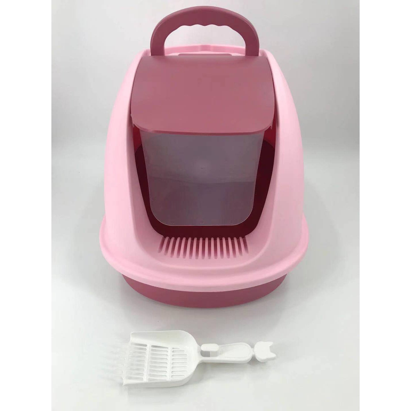 XL Portable Hooded Cat Toilet Litter Box Tray House with Charcoal Filter and Scoop Pink