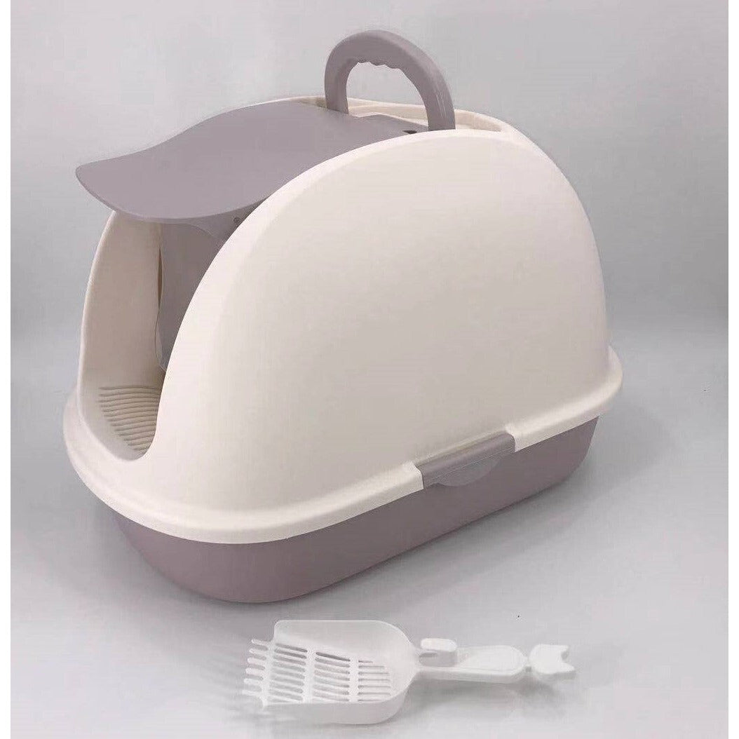 XL Portable Hooded Cat Toilet Litter Box Tray House w Charcoal Filter and Scoop White