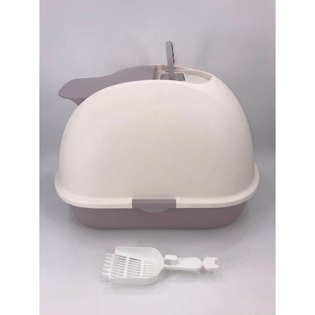 XL Portable Hooded Cat Toilet Litter Box Tray House w Charcoal Filter and Scoop White