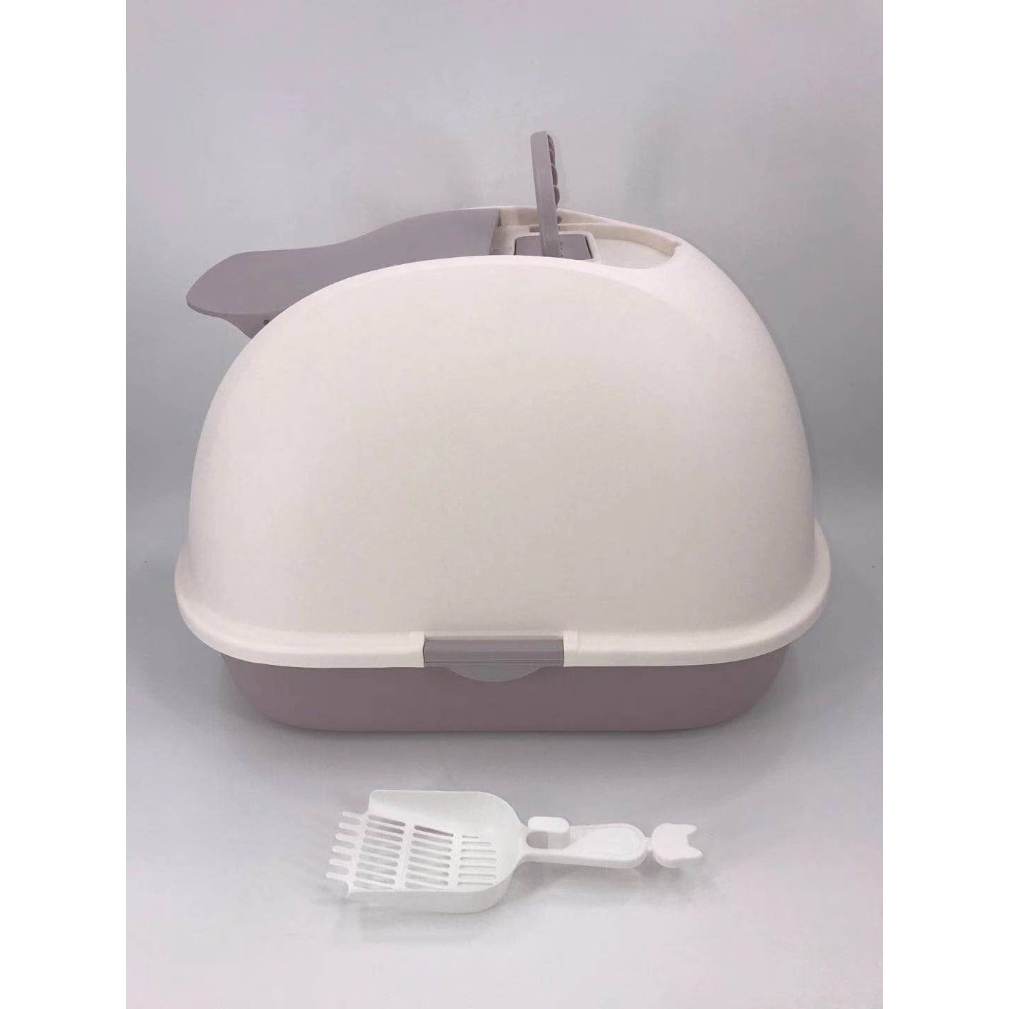 XL Portable Hooded Cat Toilet Litter Box Tray House w Charcoal Filter and Scoop White