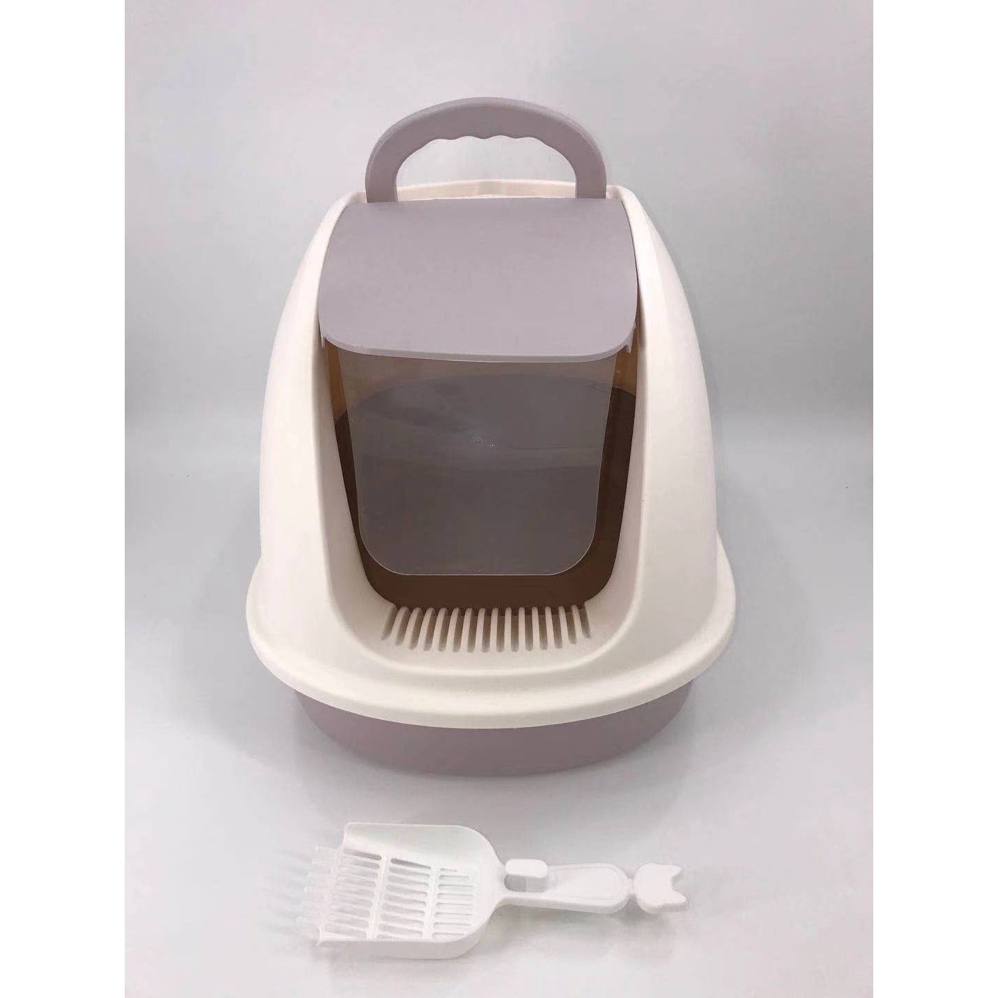 XL Portable Hooded Cat Toilet Litter Box Tray House w Charcoal Filter and Scoop White