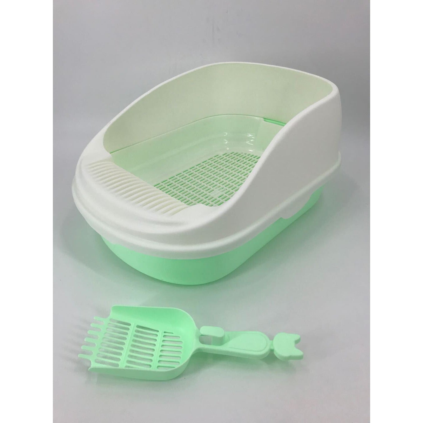 Large Portable Cat Toilet Litter Box Tray with Scoop and Grid Tray Green
