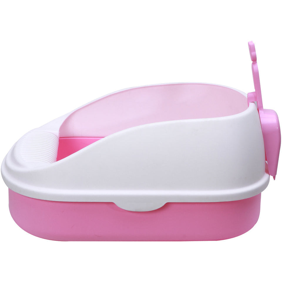 Large Portable Cat Toilet Litter Box Tray with Scoop and Grid Tray Pink