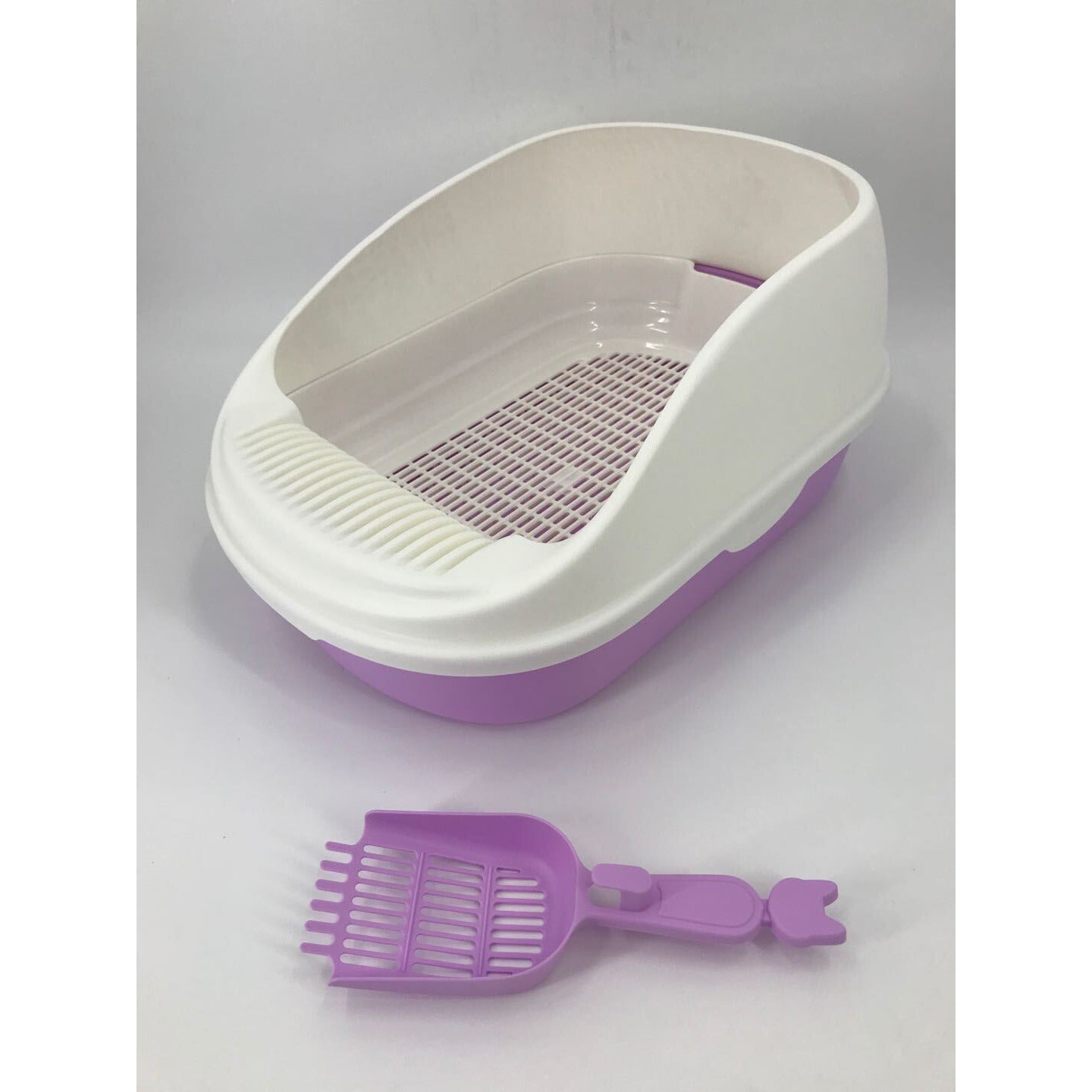 Large Portable Cat Toilet Litter Box Tray with Scoop and Grid Tray Purple